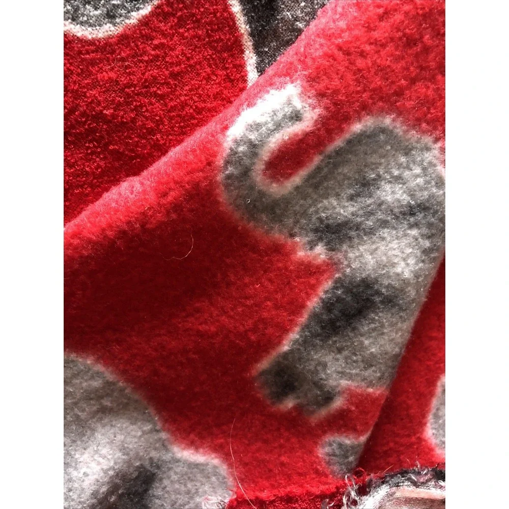 Vintage Fleece Terry cloth Fabric Red Gray Elephants By The Yard